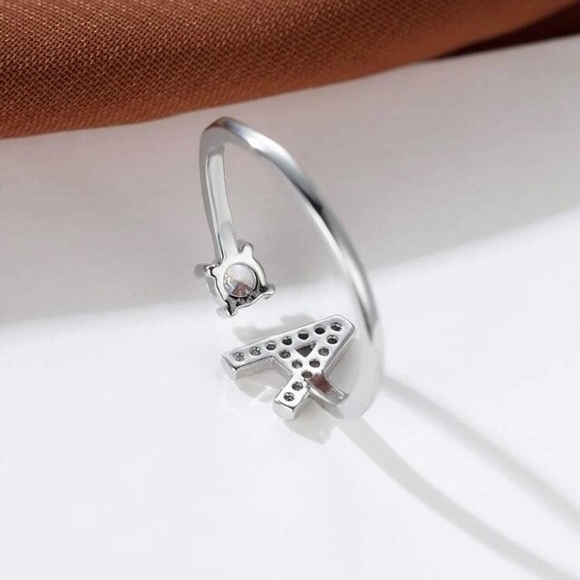 🤩 Letter “A” Cubic Zircon Silvertone Adjustable Ring NWT - Picture 3 of 10